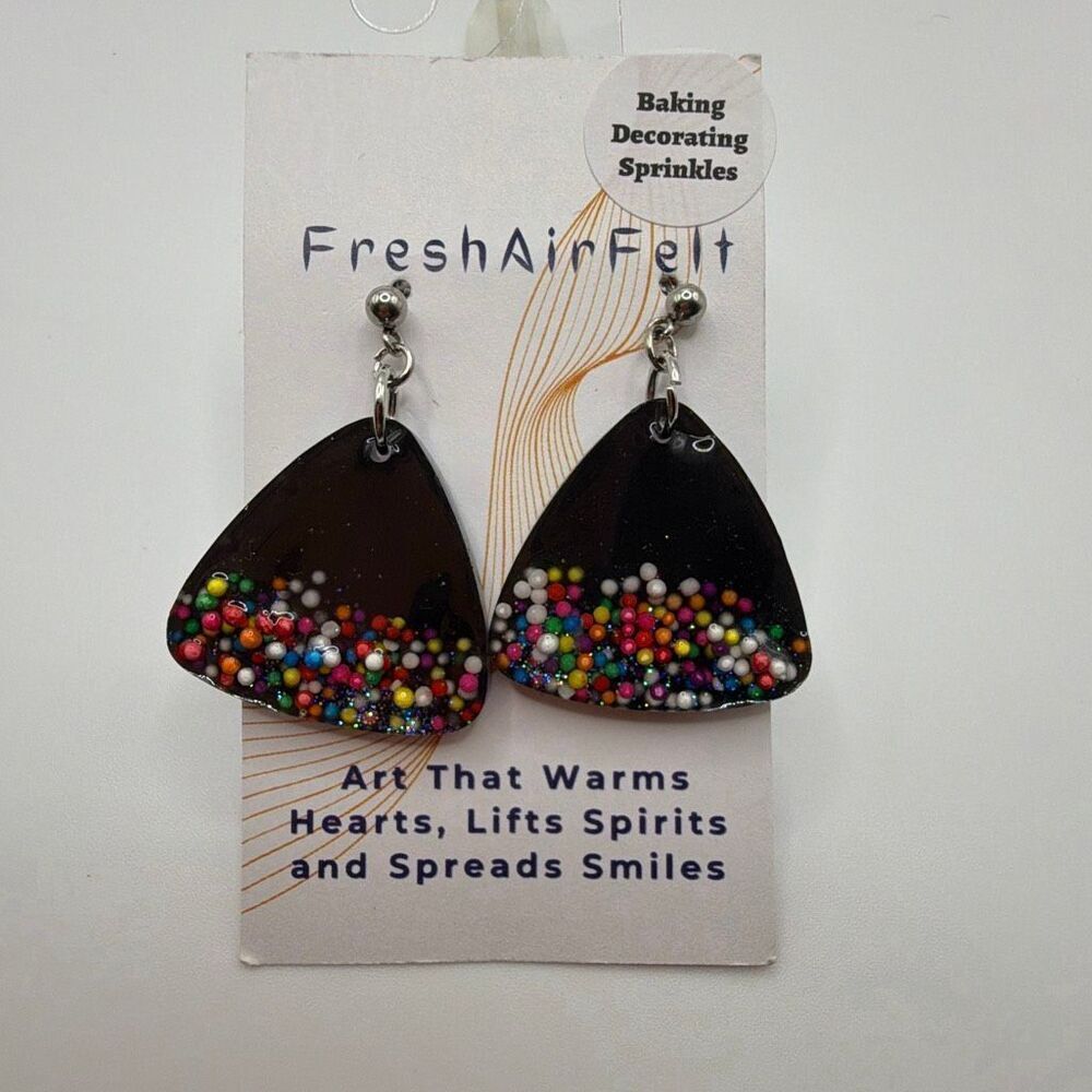 Baking sprinkles fun Unique handmade Resin Stainless drop steel earrings crafted